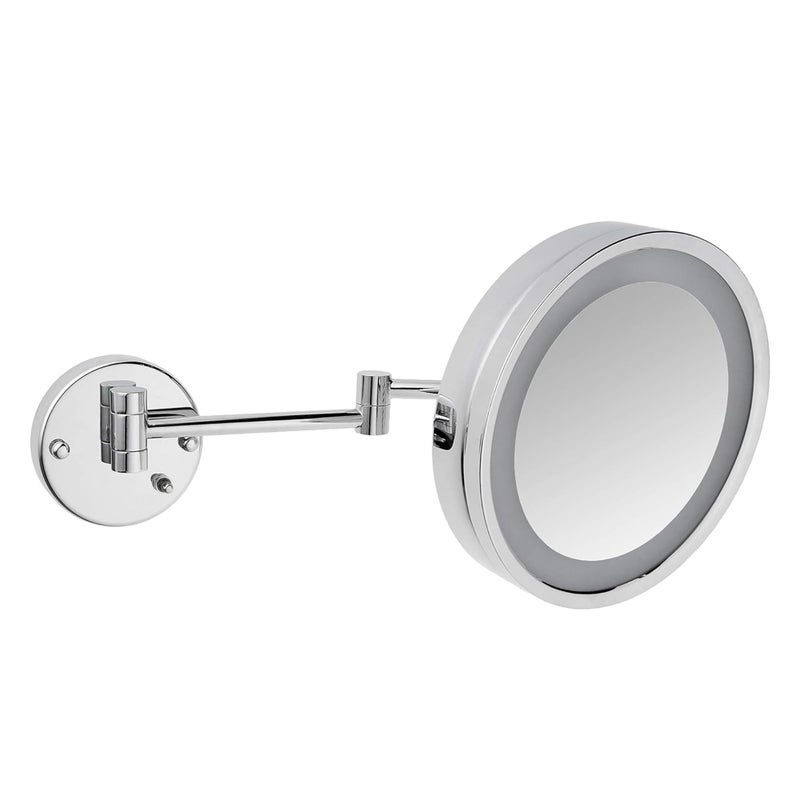 JERDON Wall Mounted Chrome Finish Makeup Mirror with LED Light â€“ 3X Magnification â€“ 9.75â€ Diameter Mirror â€“ Extends 15â€ â€“ Direct Wire Only â€“ Model HL8C - Image 1